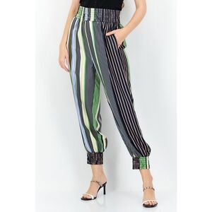 TORY BURCH Silk Pajama Pant Jogger in Field Day Stripes Blue Green Size 4